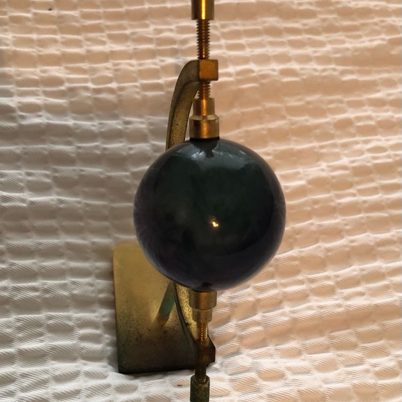 VINTAGE MINI SPACE GLASS MARBLE With Brass Support Decorative Desk Globe 3”X 4.5 - Picture 5 of 7